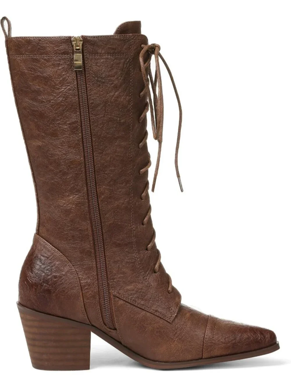 Women's Brown Lace Up Chunky Heel Vintage Combat Heeled Dress Casual Boots